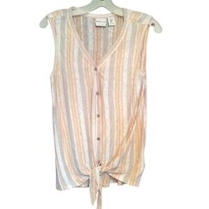 RACHEL ZOE SIZE MEDIUM 100% LINEN NEUTRAL STRIPED SLEEVELESS TIE FRONT VEST